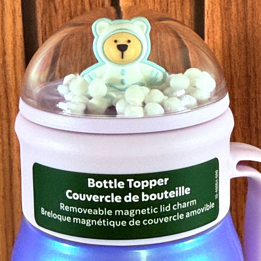 Starbucks BEARISTA SNOW GLOBE Water Bottle 24oz Magnetic Lid Charm (NEW)